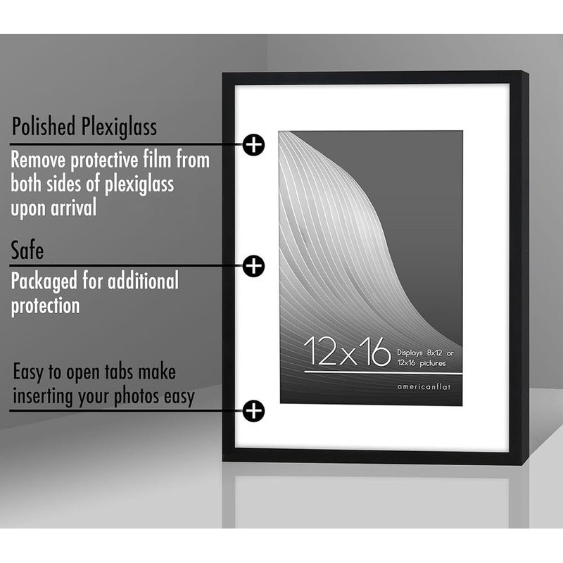 12x16 Picture Frame with Polished Plexiglass Use as 8x12 Frame with Mat Display gallery