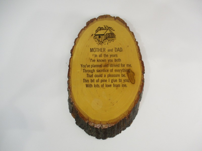Vtg Live Edge Wood Slice Slab Wall Plaque Witty Saying Picture 9” Souvenir 1986