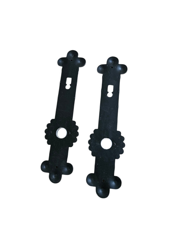Vintage 10 in Black Iron Door Escutcheon Backplate Pair Euro Cylinder Lock m100