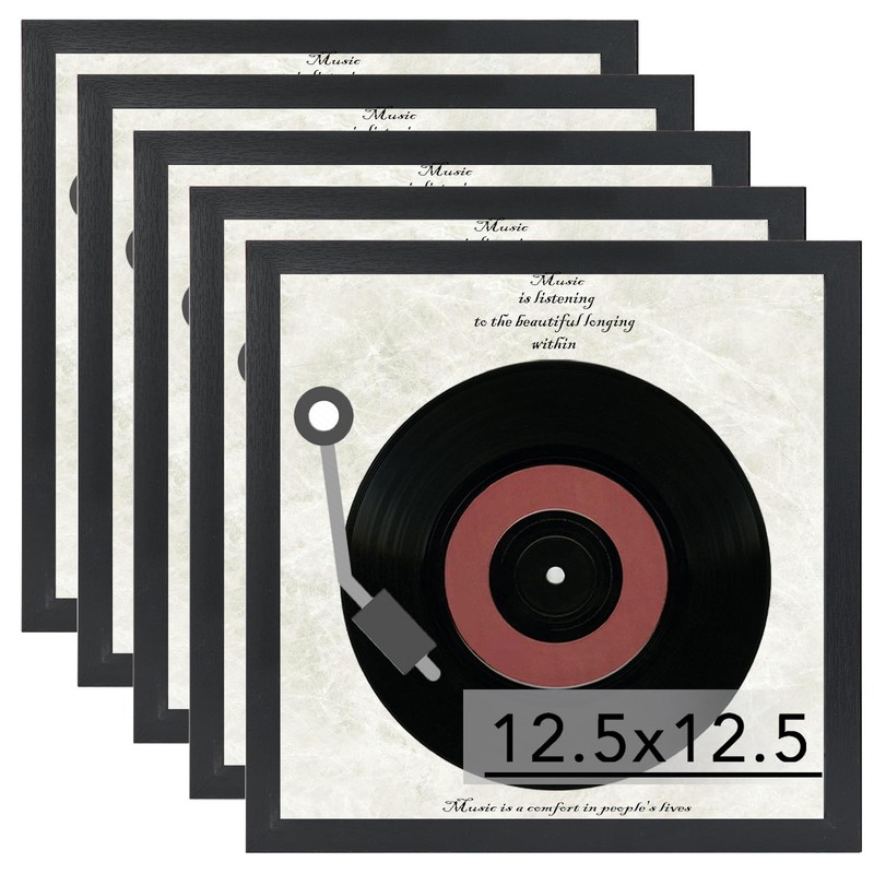 5 Pack Vinyl Record Frames 12×12 LP Album Cover Wall Display 12.5×12.5 Black