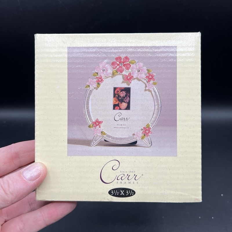 Carr Metal Photo Frame Round Pink Enamel Flowers Embellished Crystals gallery