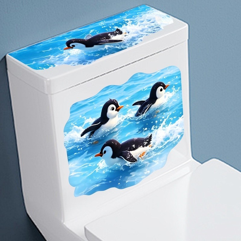 Penguin Decal for Toilet Seat Lid Smooth Surfaces Waterproof PVC Material gallery