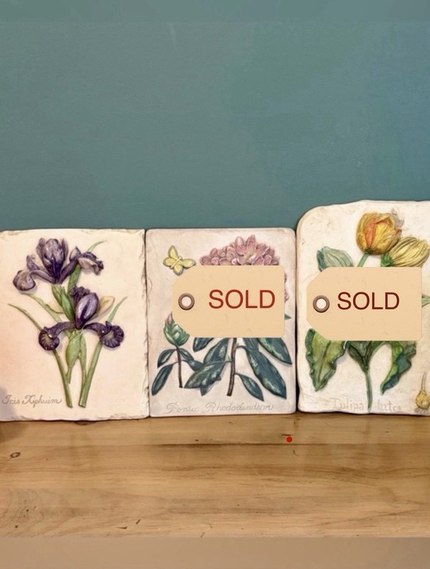 Hen-Feathers Hand Painted Floral Wall Relief Plaque Iris