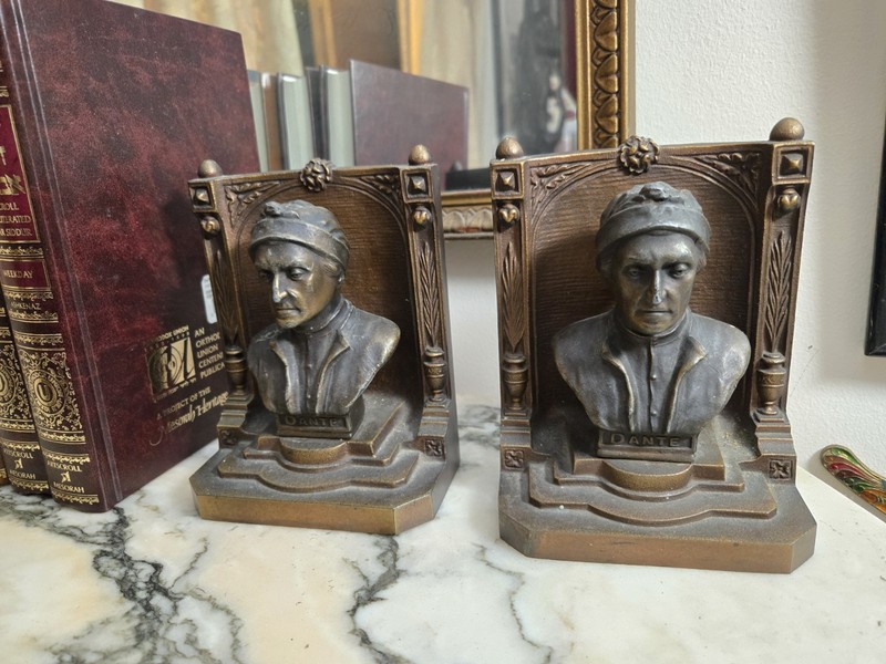 Bradley & Hubbard B&H Dante Bookends – Heavy Cast Iron Bronze Finish – Vintage
