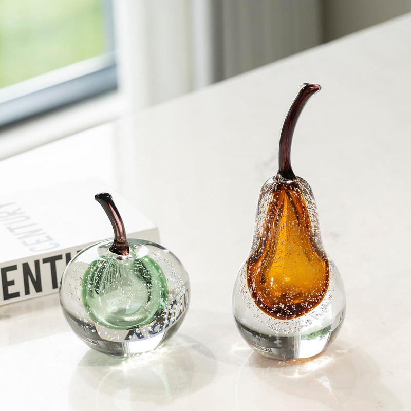 Modern Green Glass Apple Statue - Elegant Home Decor for Living Room & Office gallery