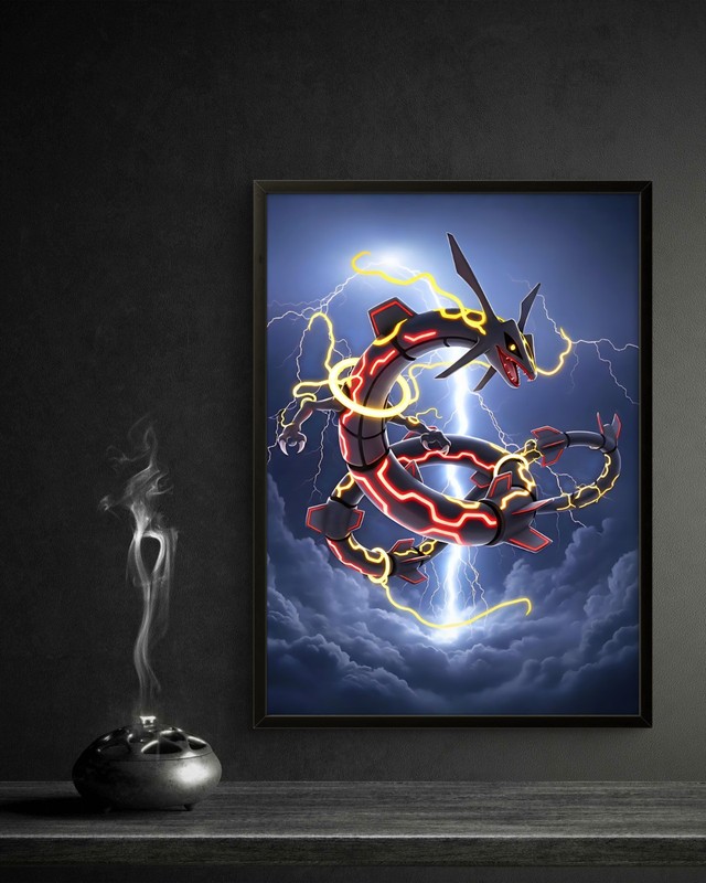Shiny Rayquaza Lightning Pokémon Wall Art Canvas Decor Gift Idea Portrait Anime gallery
