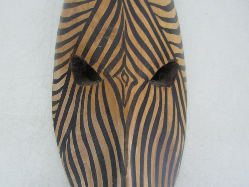 Carved Wood African Tribal Zebra Mask Wall Hanging Decor 15 1/2"-Made In Kenya gallery