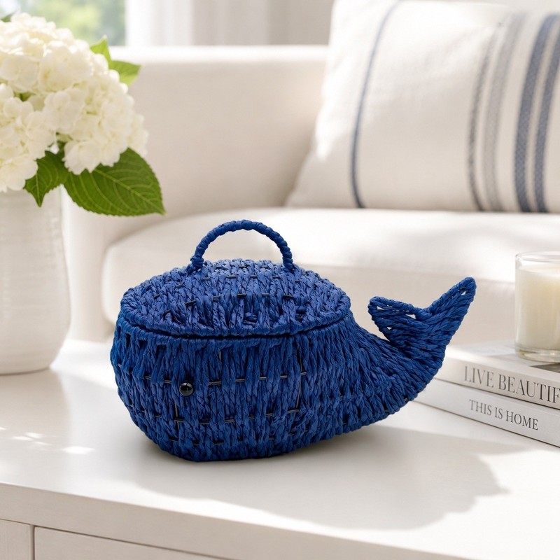 Target Bullseye’s Playground Navy Blue Woven Paper Whale Decorative Basket Lid