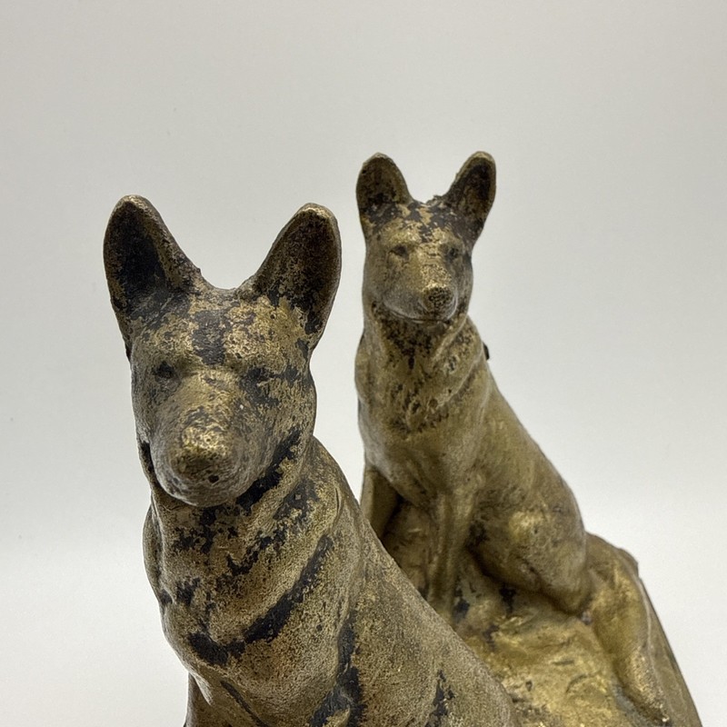 Vintage Art Deco German Shepherd Police Dog Bookends Heavy Bronze/Brass Finish