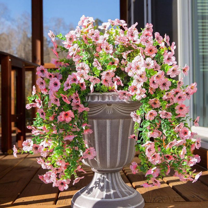 Artificial Flowers for Outdoors Decoration, 2Pcs Pink Fake Hanging Spring Summer gallery