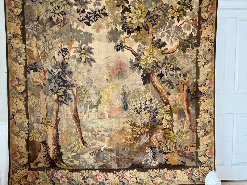 98x88 Antique French woven tapestry handmade wall art hanging unique LARGE Verd gallery