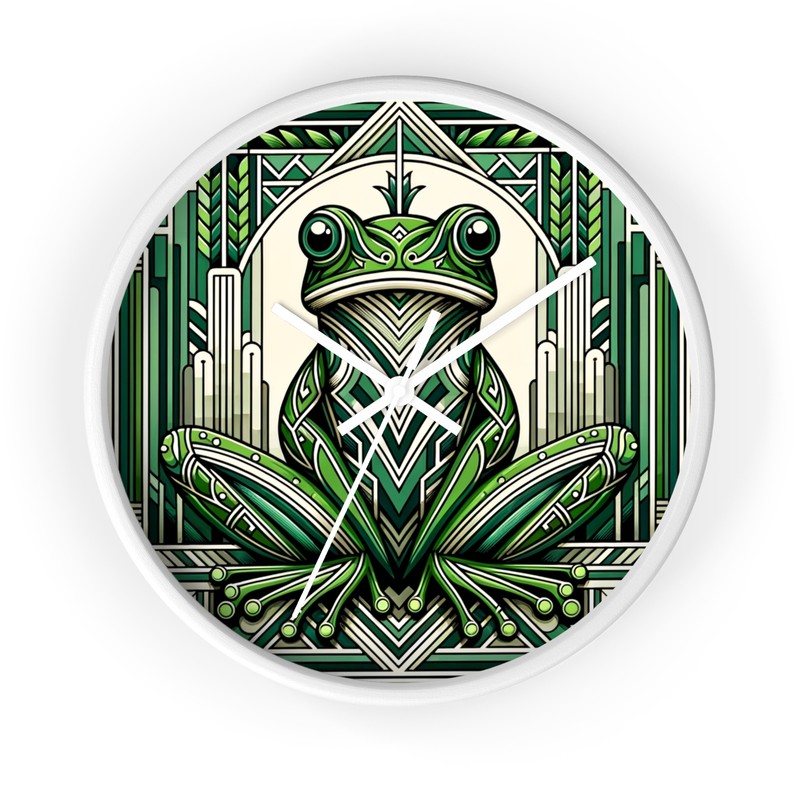 Home Decor Wall Clock Art Deco Chevron Frog Geometric Design Vintage Style Toad
