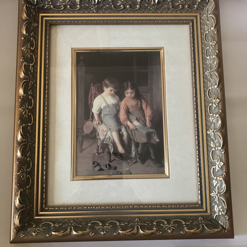 Victorian Boy And Girl Wall Picture Gold Framed Art Print