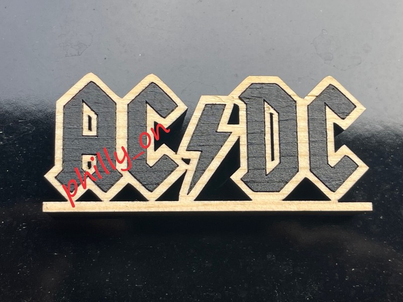 AC/DC Logo wood stand sign 3.75″ High x 8″ Wide 3/4″ Thick