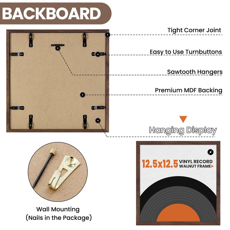 Vinyl Record Frame Natural Walnut Wood for 12.5 X 12.5 Inches LP Record Album... gallery