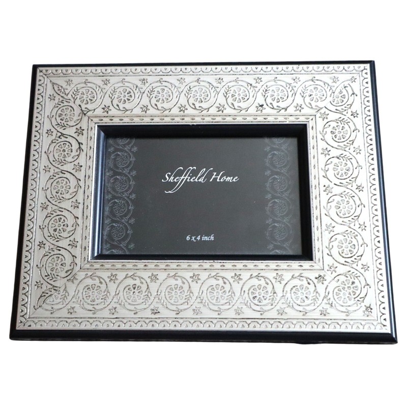 Vintage Anti Silver and Black Ornate Tooled Picture Frame Sheffield Home 6×4