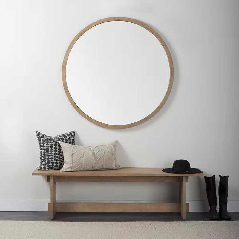 Gambit 1 In. W X 49 In. H round Light Brown Wood Frame Wall Mirror gallery