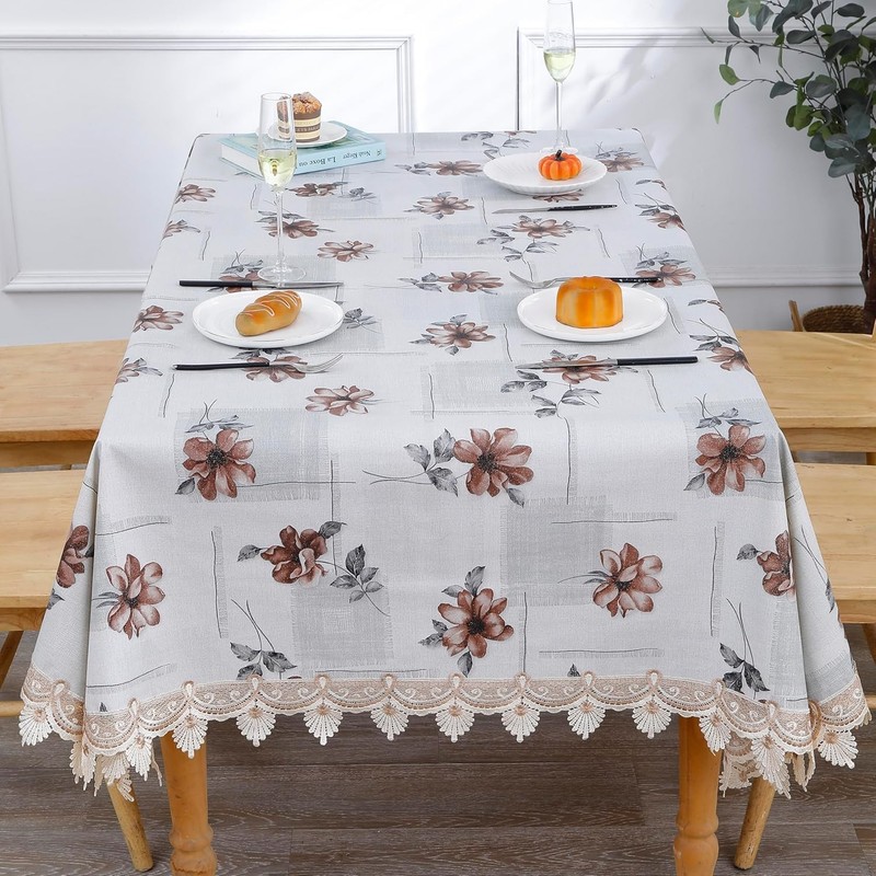 Heavy Duty Vinyl Tablecloth Elegant Floral Lace-Trimmed Tablecloth Vintage gallery