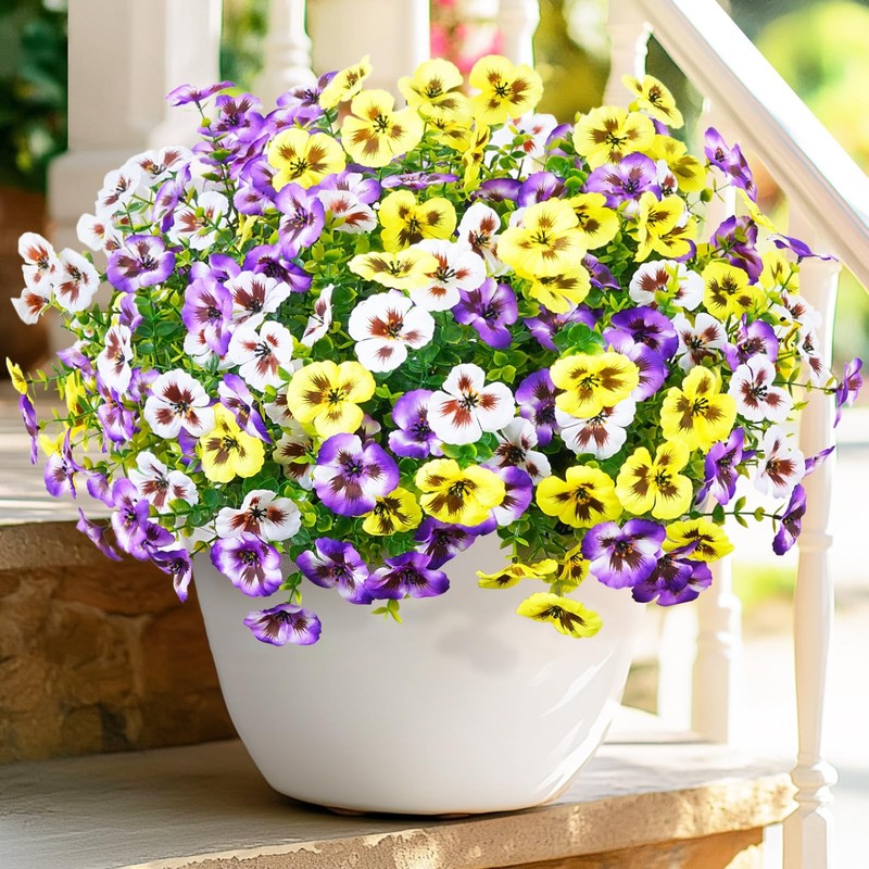 8 Bundles Look Real Artificial Flowers for Outdoors, Realistic Fake Outdoor