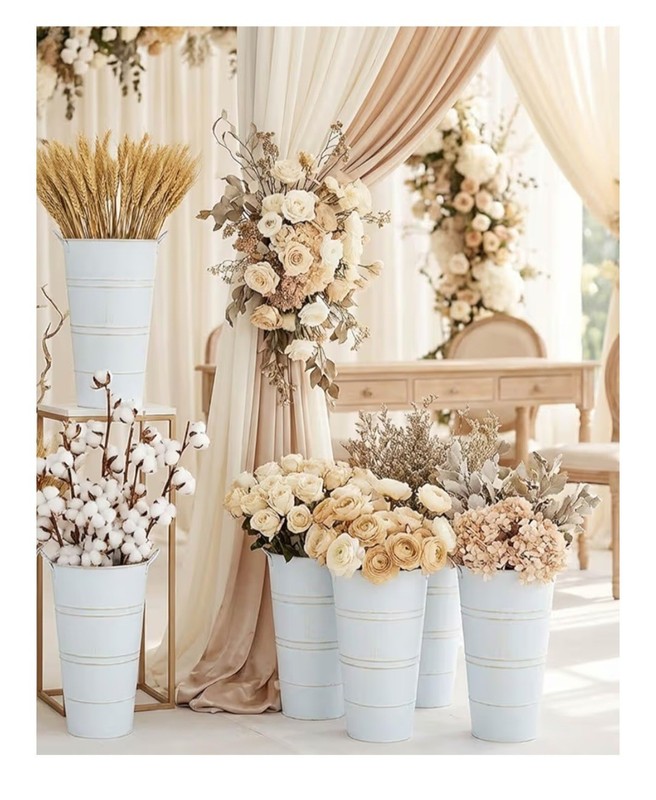 12 Inch Galvanized Metal Vases for Flowers - 6 Pcs Farmhouse Decorative Tall... gallery