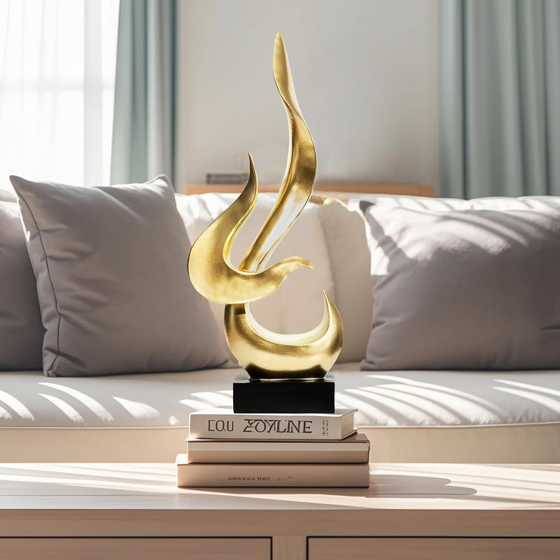 Gold Fire Flame Sculpture, Modern Abstract Resin Statue, Art Statue Home Decor f gallery