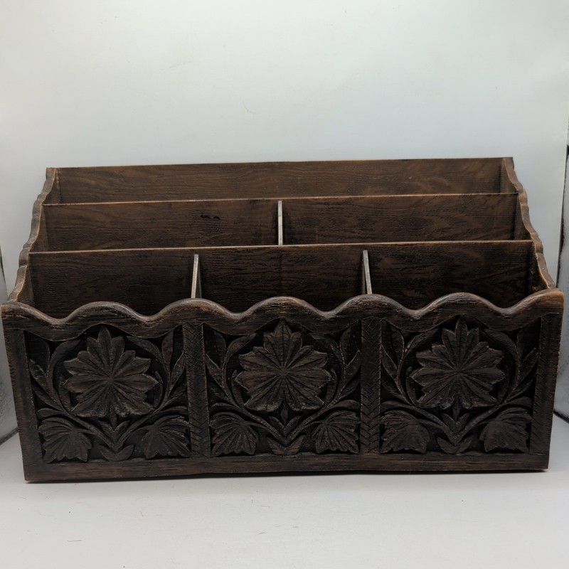 Vintage Lerner Desk Organizer Plastic Faux Wood Mail Letter Utensil Holder MCM