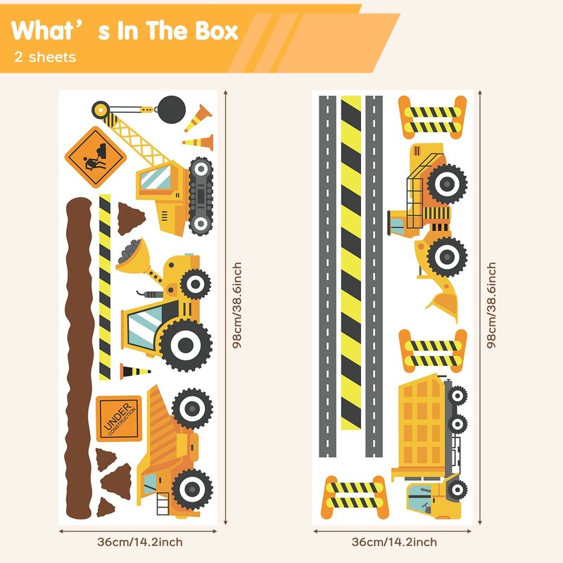City Construction Vehicles Wall Decals Peel and Stick, Engineering Vehicles T... gallery