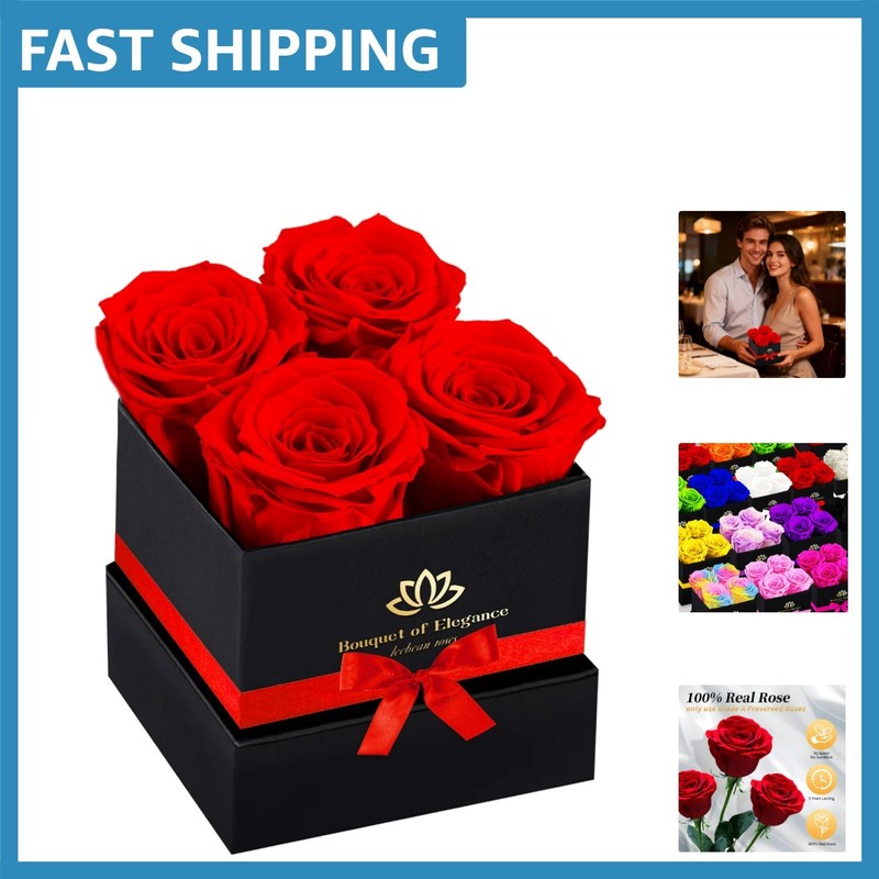 4 Elegant Red Preserved Roses in Box – Lasting Floral Beauty for Your Loved Ones