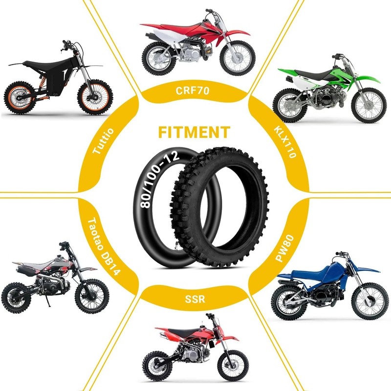 Dirt Bike Rear Tire and Inner Tube 3.00-12 80/100-12 90cc-125cc XR70 CRF70 gallery