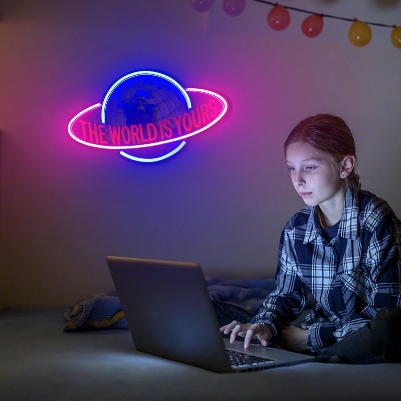 Neon Wall Sign - 'The World Is Yours' LED Light for Bedroom, Game Room, Office D gallery