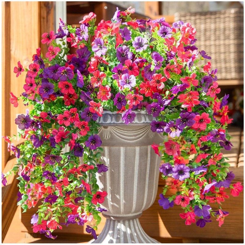 Silk Purple Hotpink Hanging Flowers 2Pcs – UV Resistant