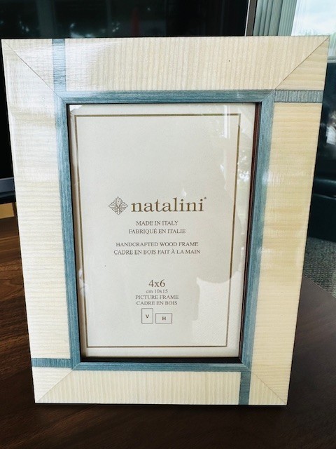 4x6 NATALINI PHOTO/PICTURE FRAME - IVORY w/ BLUE/GREEN STRIPING gallery