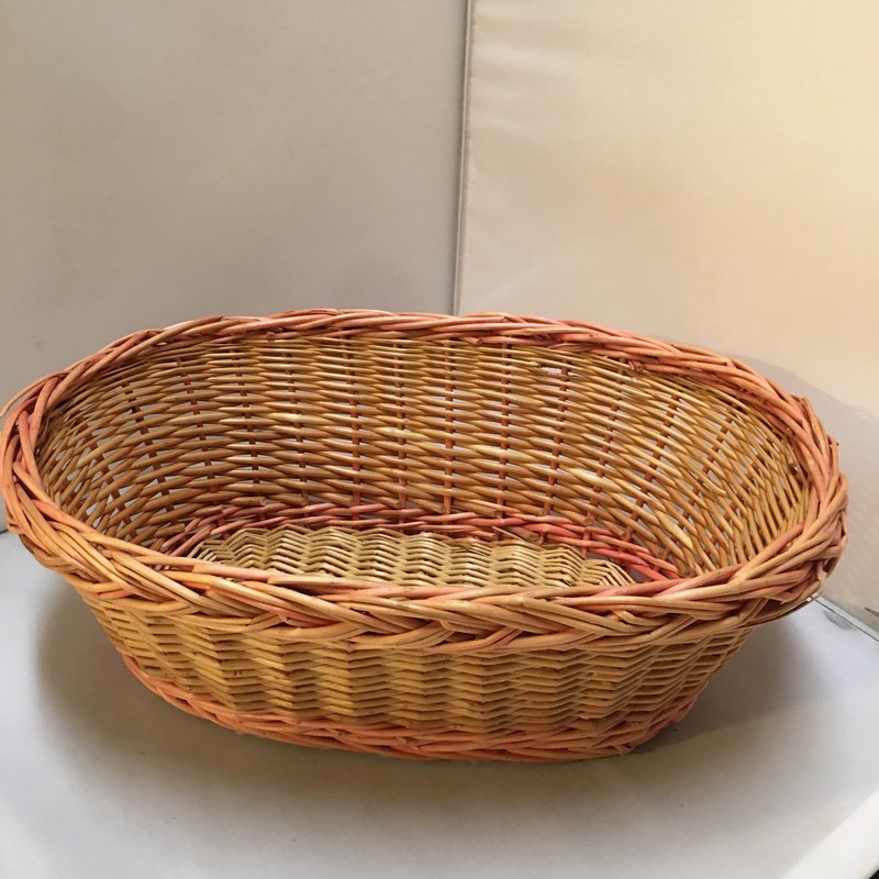 Wicker Basket Home Decor Tan Pink Oval Woven Storage Cottagecore Farmhouse