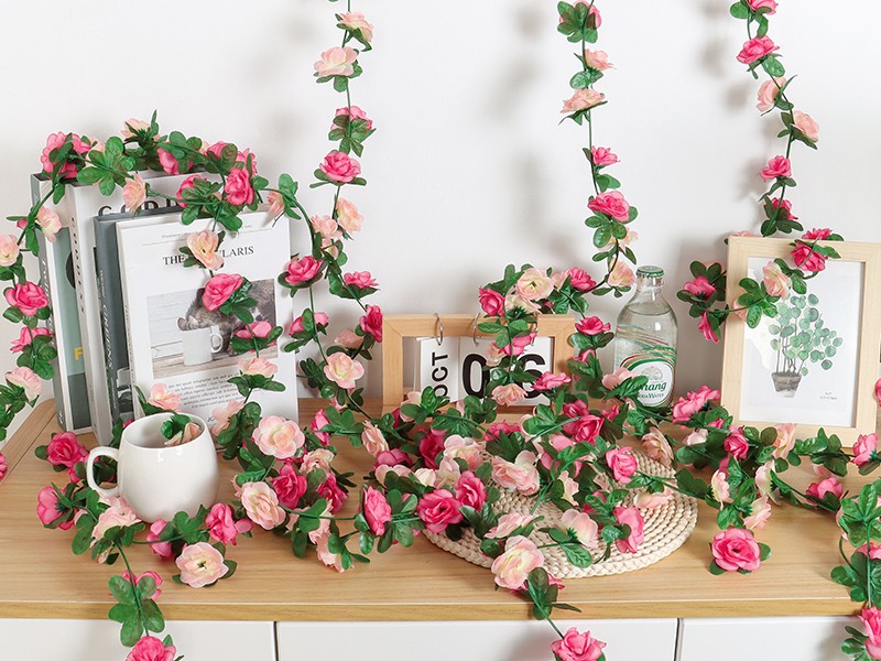 18 Pack 144 FT Artificial Flower Garland, Fake Pink Roses Vines Silk Flowers gallery
