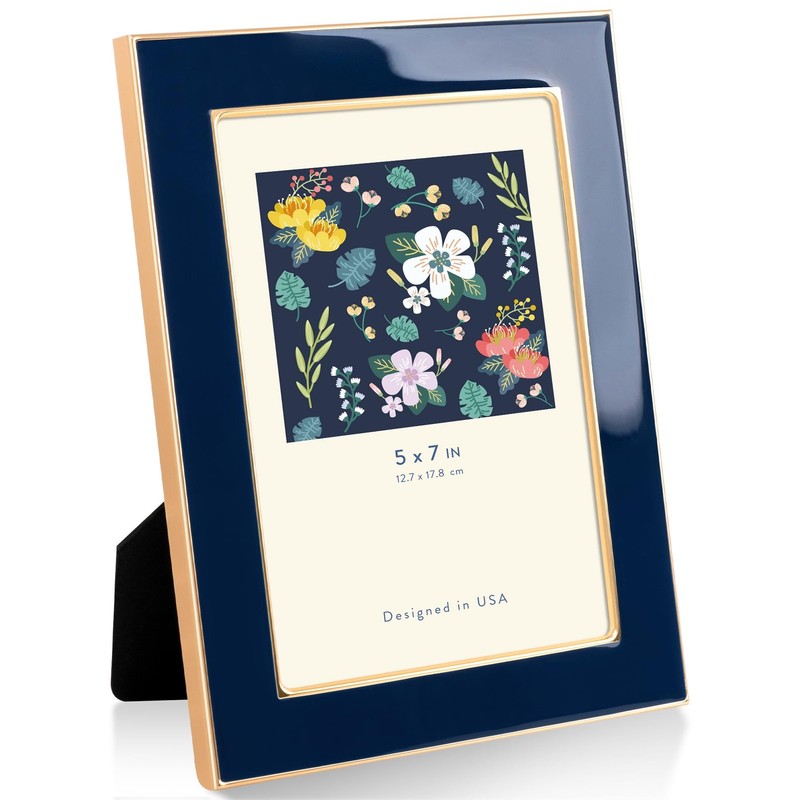 5×7 Enamel Picture Frame with Gold Metal Edge, HD Tempered Glass Photo Frame …