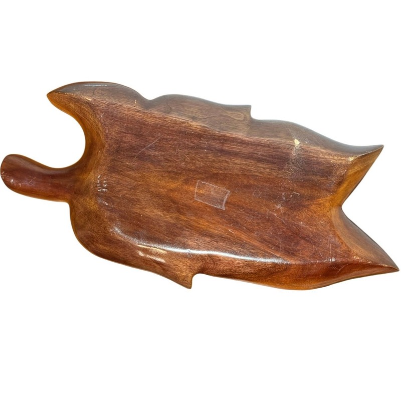 Vintage Carved Mahogany Leaf Serving Tray Made in Haiti Mid Century Divided Dish gallery