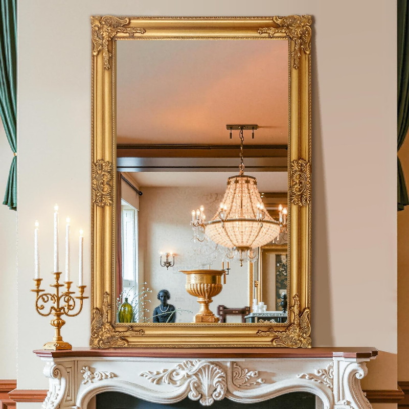 Antique Gold Baroque Wall Mirror 24″x36″ – Vintage Decorative Accent Piece