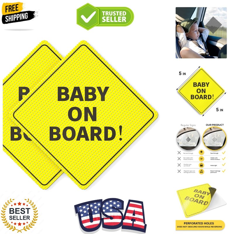 Baby On Board Signs, Car Essentials – Baby On Board Sticker – 2 Pack, 5″ by 5…