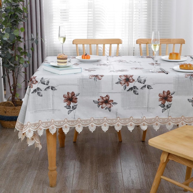 Heavy Duty Vinyl Tablecloth Elegant Floral Lace-Trimmed Tablecloth Vintage gallery