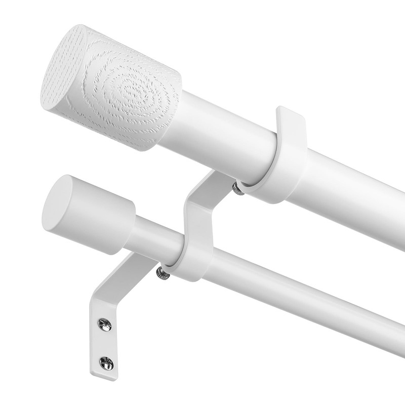 White Double Curtain Rod, Boho Decorative Extra Long Dual Curtain Rod 72 to 1...