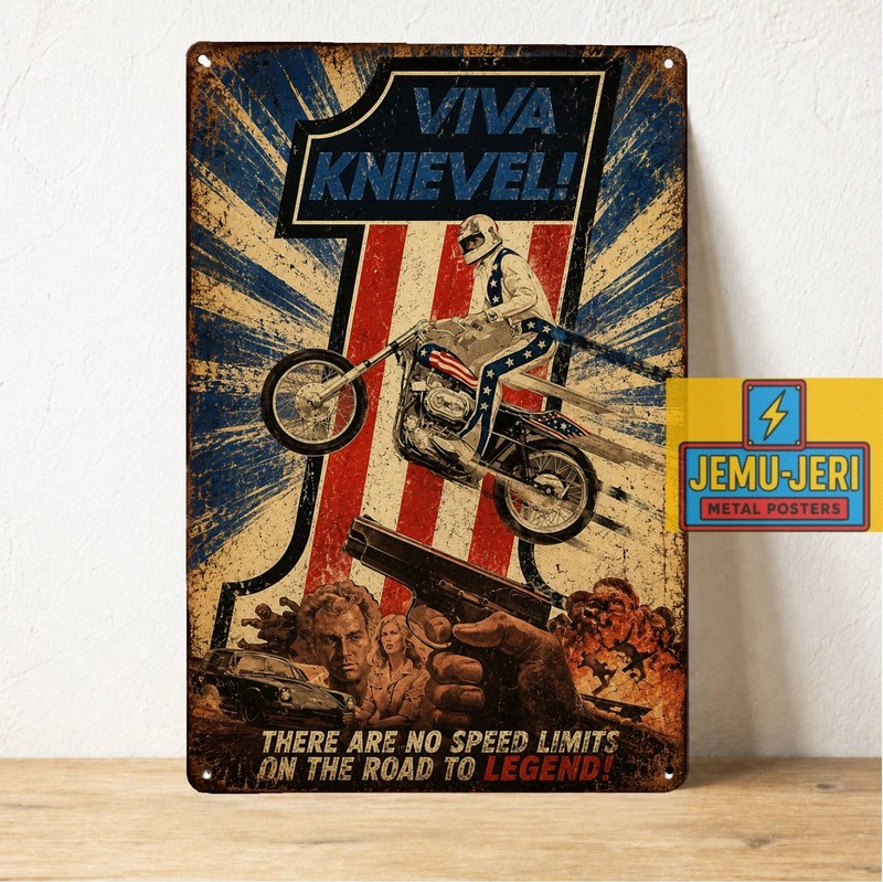 Evel Knievel Vintage Motorcycle Stunt Metal Poster Sign Retro Garage 20x30cm
