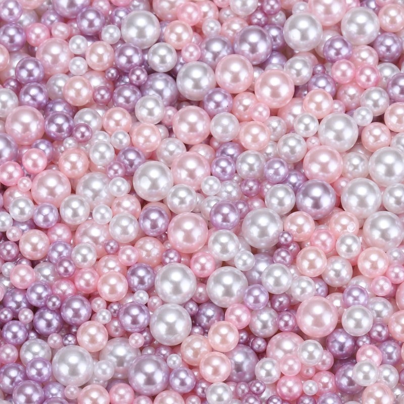 uxcell 800Pcs Faux Pearl for Crafting, 3-8mm No Hole 3-8mm, Pink Purple White