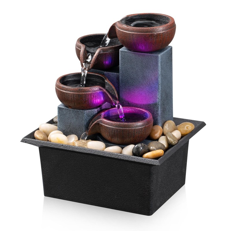 Tabletop Fountain 4 Level Small Waterfall Fountain Indoor Relaxing Water Feat…