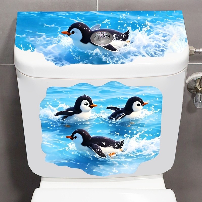 Penguin Decal for Toilet Seat Lid Smooth Surfaces Waterproof PVC Material gallery