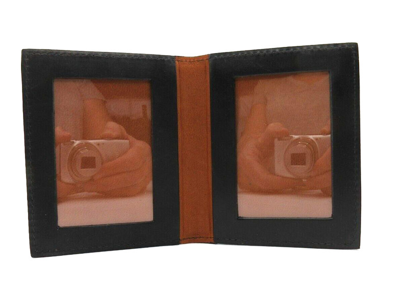 Bifold Frame MINI Holds Two 2×3″ Photos Leather Bi-fold Graphic Image Black