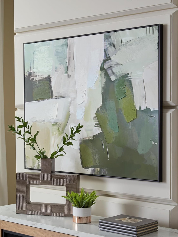 Vinick Hand-Painted Abstract Wall Art 50x40 Inches in Green & White gallery