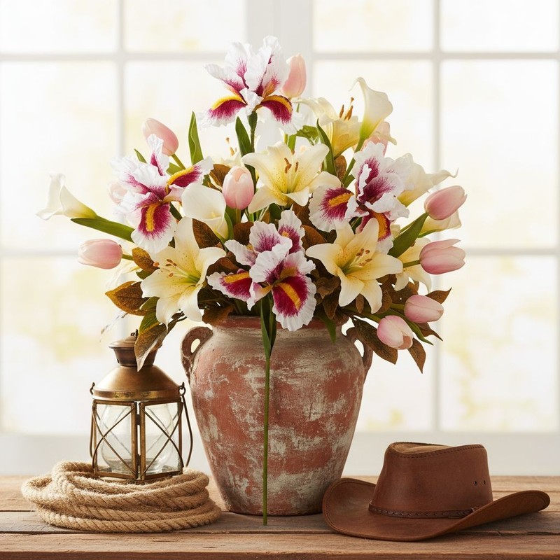 Faux Iris Flower Stems White Pink Yellow Floral Stems Artificial Flowers Cottage gallery