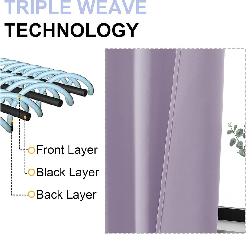 Ava Lilac Blackout Curtains for Bedroom 84 Inch Length 2 Panels Set, Solid gallery