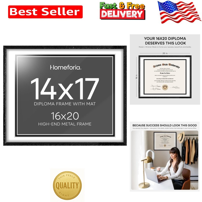 Stylish Black Oak 16×20 Frame with Mat for 14×17 Documents – Wall Mount Ready