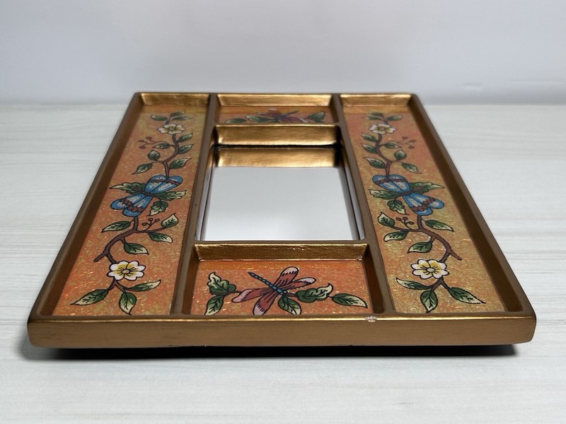 Hand Painted FLORAL DRAGONFLY Peruvian Wood Mirror Glass Reverse Painted Glass gallery